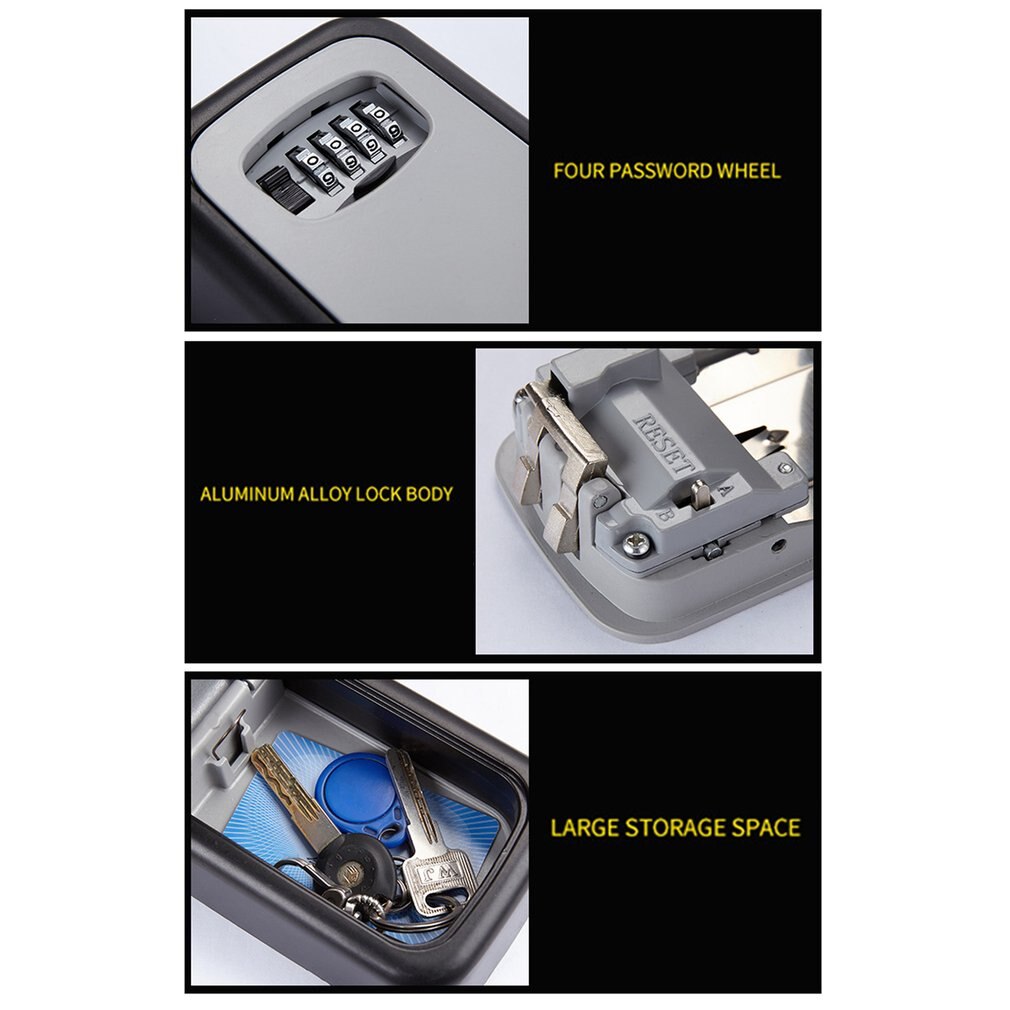 Nøgle låsekasse vægmonteret aluminiumslegering nøglesikker kasse vejrbestandig 4 cifret kombination nøgle opbevaring låsekasse indendørs outdoo