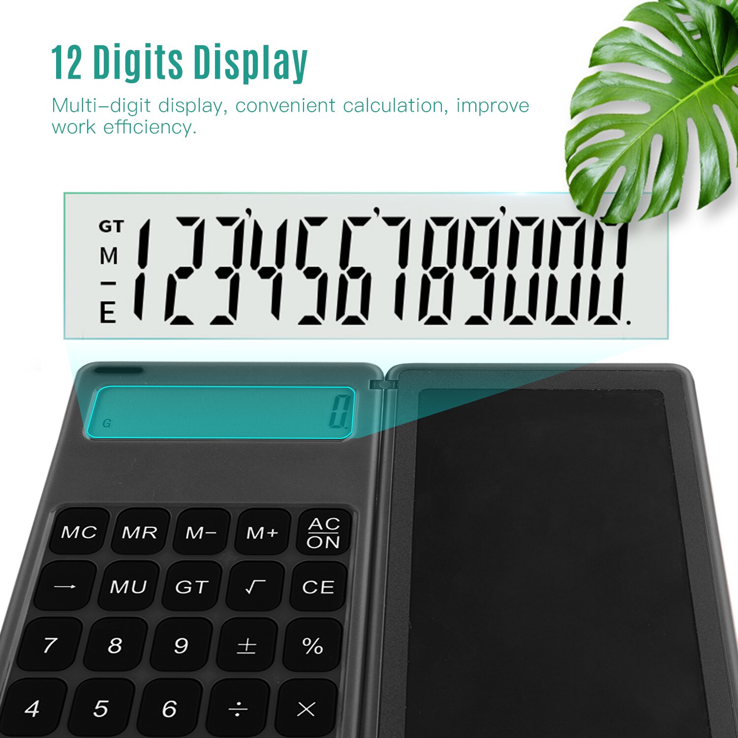 Foldable Calculator & 6 Inch LCD Writing Tablet Digital Drawing Pad 12 Digits Display with Stylus Pen Erase Button Lock Function