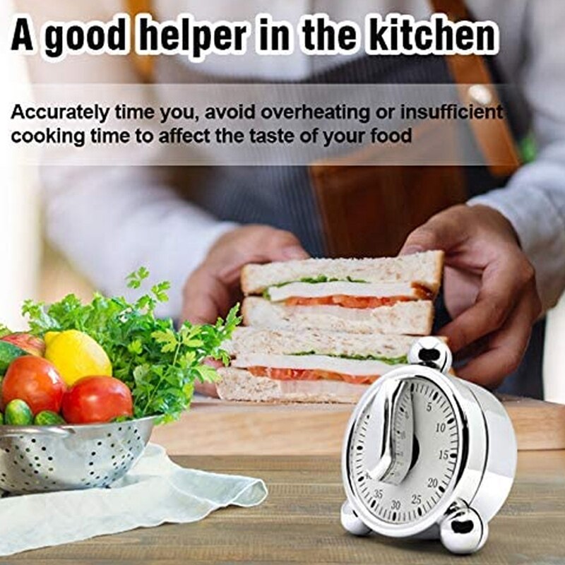 4 PCS Kitchen Timer,Countdown Loud Alarm Clock, Wind Up 60 Minutes Mechanical Visual Timer, For Cooking Baking Kids