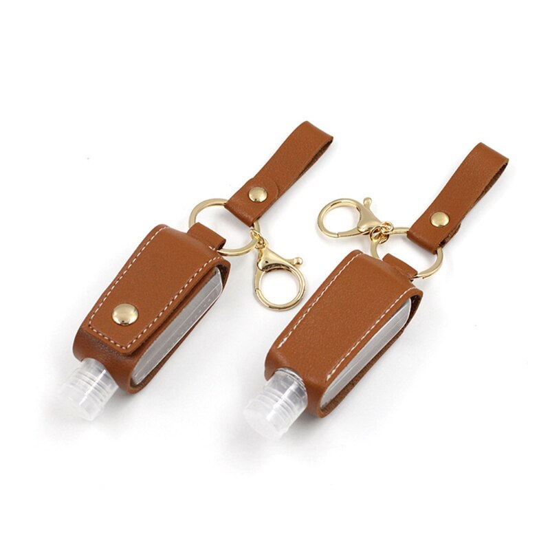Reiseflaschen Set - Nachfüllbare Behälter - PU Leder Tasche Halter - Schlüsselanhänger - Quetschflaschen
