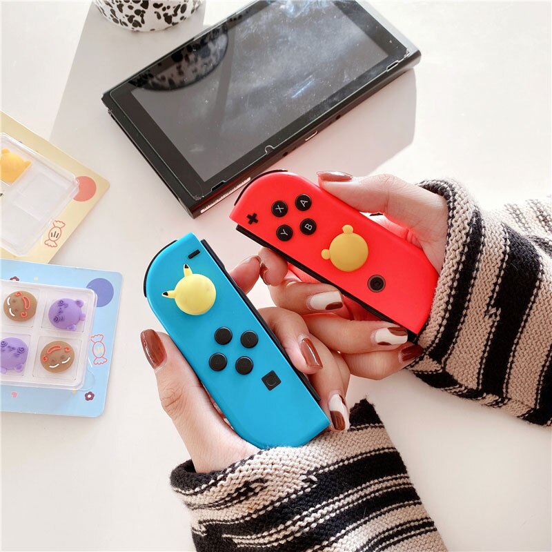 4 stücke Nette Cartoon Joystick Abdeckung Thumb-Stick Grip Cap Für Nintendo Schalter NS Lite Freude-Con Controller Gamepad weiche Silikon Fall