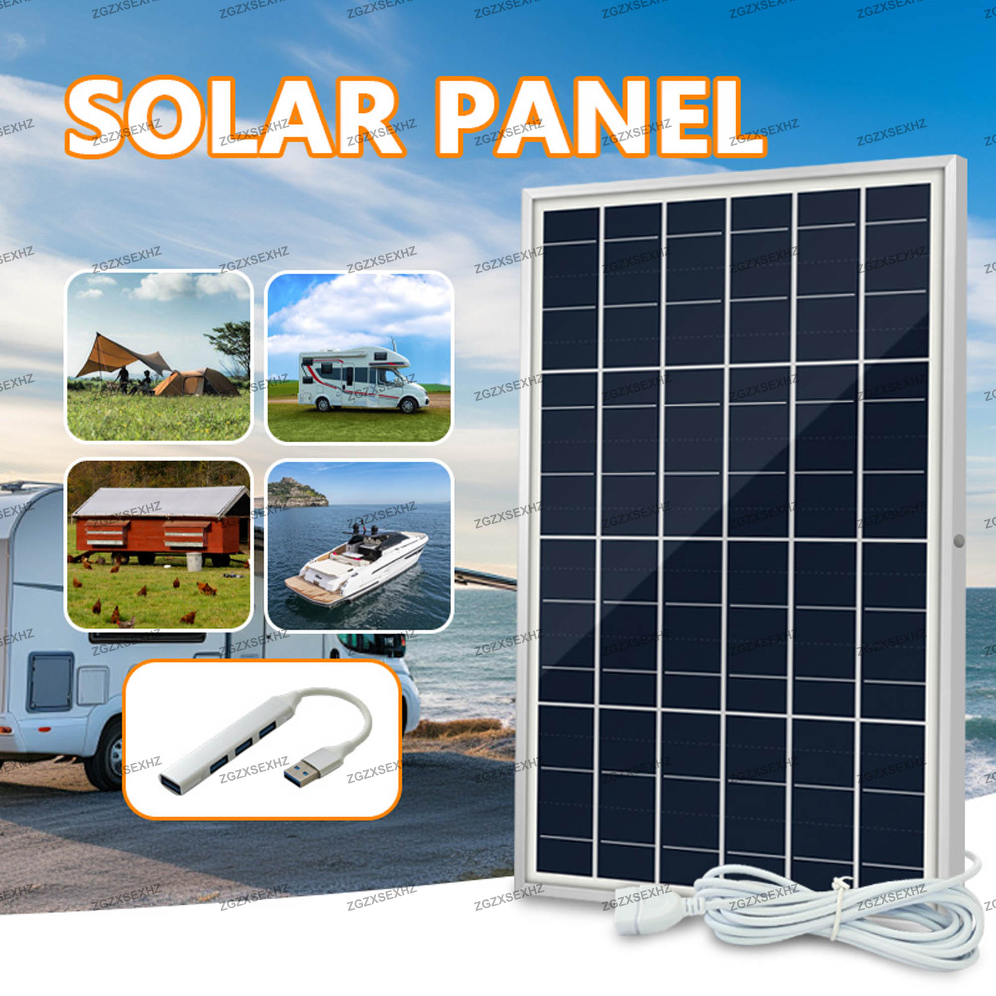 10w bærbare solcellepanelladere til utendørs campingtelefoner solcellebatterilader med 4 -i- 1 usb-havn til telefoner til bobil og båt