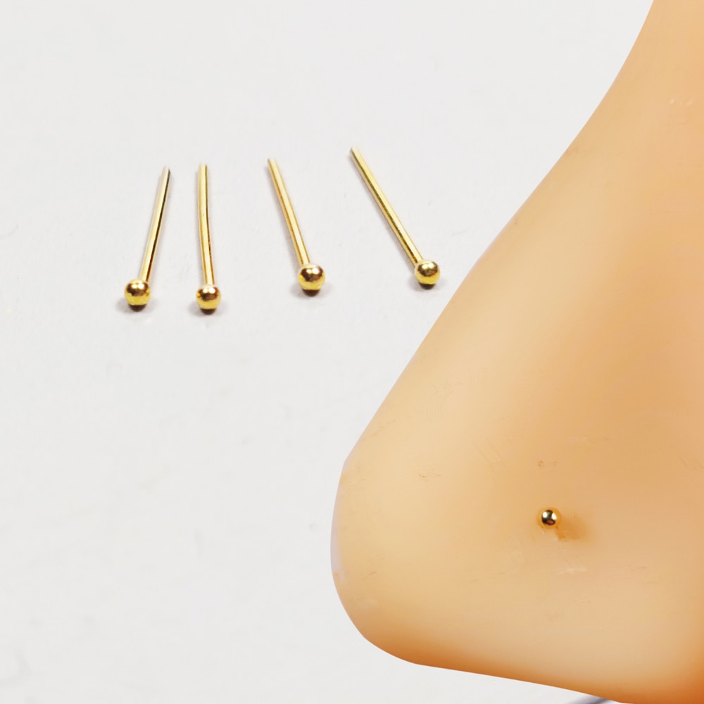 925 Sterling Zilveren Neus Stud 1.2Mm 1.5Mm Bal Neusgat Studs Straight Kleur Gold Nose Pin Piercing Sieraden 20 stks/pak