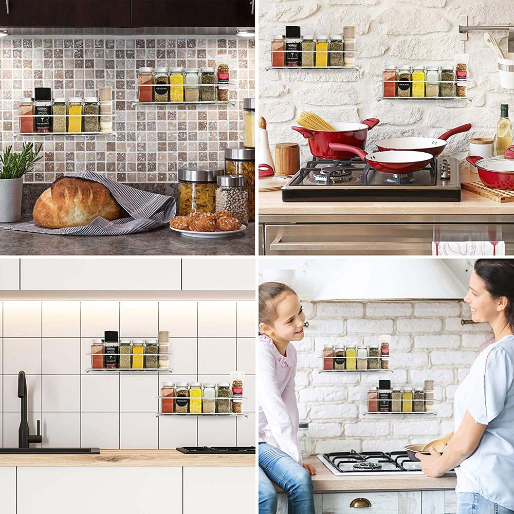 Estante de especias para el hogar, estante de Metal sin perforación para especias, organizador práctico para cocina, baño, gabinete, soporte para botella