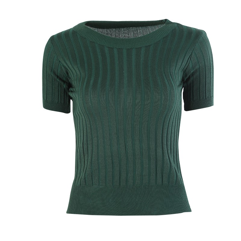 Women Slim Short-sleeved Sweater Women's Thin Section of Tight-fitting Suit Sweater: Blue