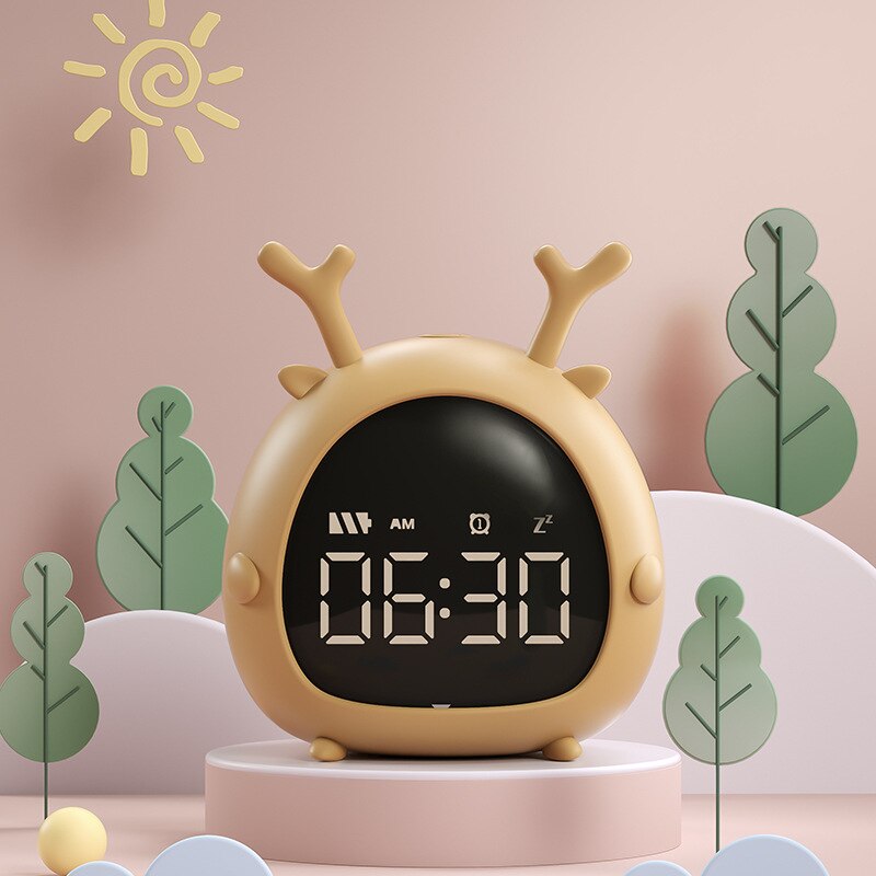 Reloj despertador Digital Led para niños, dispositivo con carga Usb, Control de voz, con dibujos animados, para estudiantes