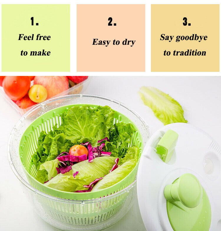 Essoreuse à Salade 3-en-1 SUSSTEAS - 4.25L - Avec Bol Lavage, Séchoir Et Couvercle Trancheuse - Sans BPA - Pour Légumes, Fruits Et Pâtes
