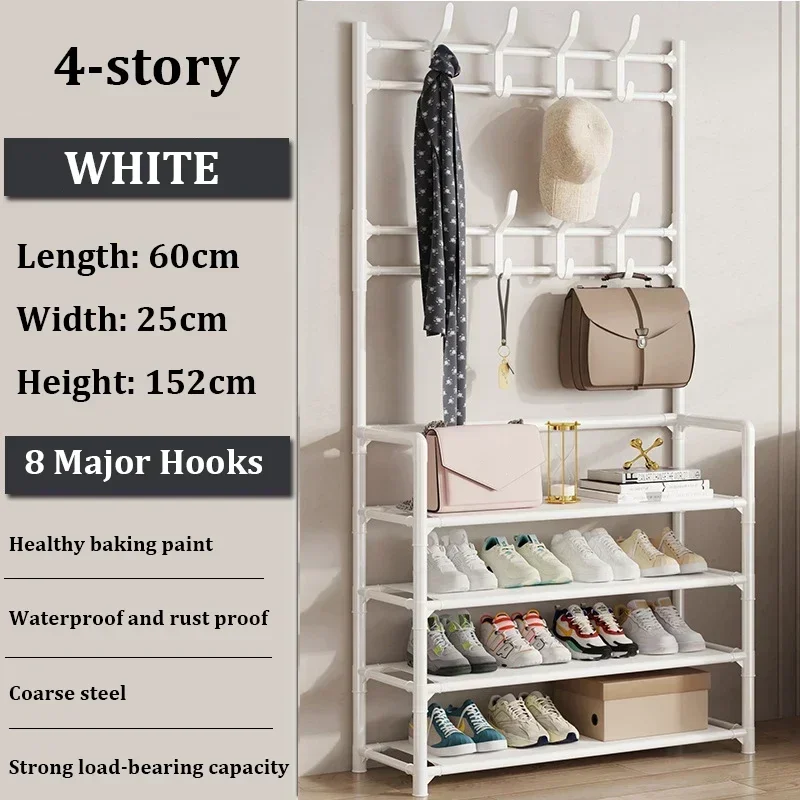 Colgador de ropa, Zapatero multicapa, puerta DIY, estante para sombreros y zapatos, organizador Simple de pie para sala de estar, estantes de almacenamiento: Caqui oscuro