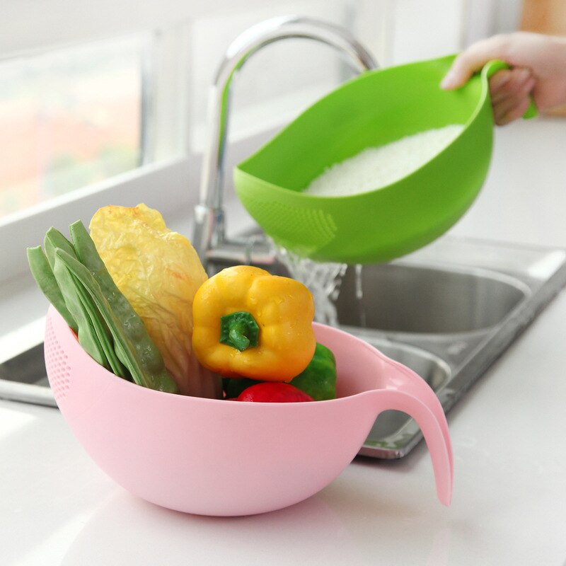 Lebensmittel Klasse Kunststoff Reis Bohnen Erbsen Waschen Filter Sieb Grün Rosa Farbe Korb Sieb Abtropffläche Reinigung Gerät