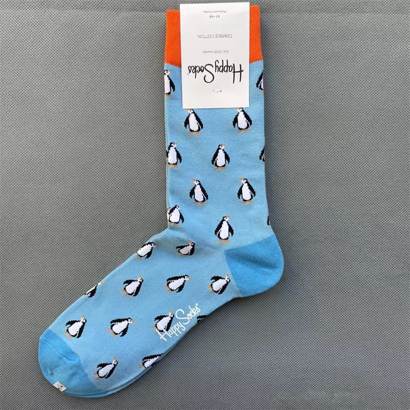 Happy Socks Men's Diamond Check Socks Four Seasons Pure Cotton Geometric Pattern Sports Socks Size 41-46