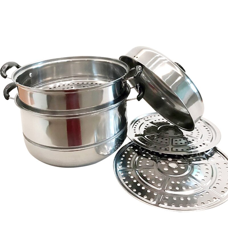 YO-Stainless Steel Three Layer Thick Steamer Pot Soup Steam Pot Universal Cooking Pots for Induction Cooker Gas Stove