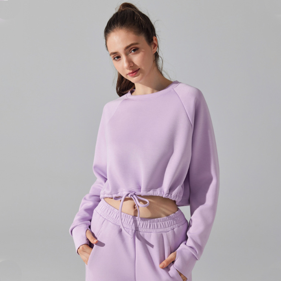 Frauen verlieren Sport Hemden Yoga Laufen Taille Zeichnung Lange Ärmel oben draussen Erholung trainieren Ausbildung Sweatshirt Winter
