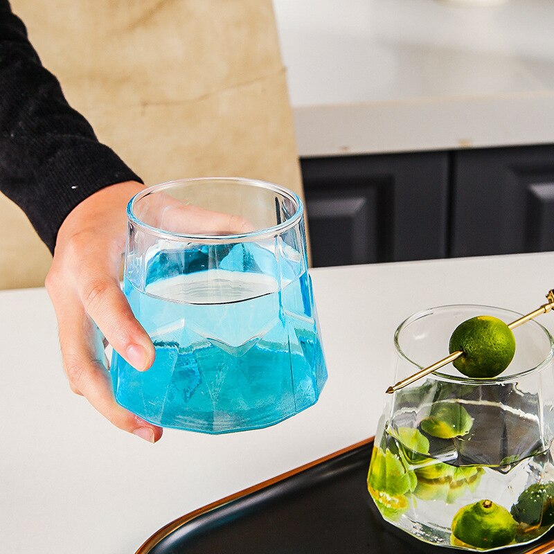 Iceberg Cup High Borosilicate Glass Coffee Milk and Cold Drink Simple Personality Transparent Blue Glass Cup