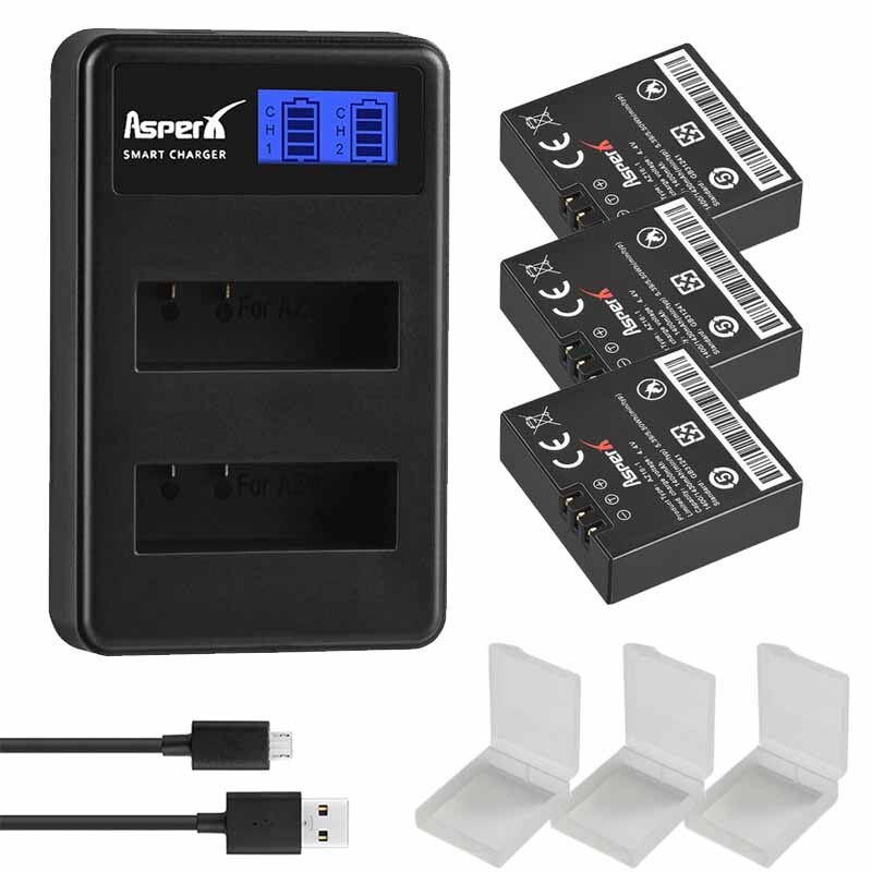 Batería de AZ16-1 para cámara de acción Xiaomi Yi II yi 4k, cargador LCD, 4k, batería de AZ16-2, para Xiaoyi Lite Yi 360 VR: 3Pcs Set