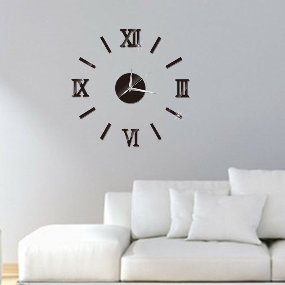 Moderne Diy Aantal Wandklok 3D Spiegel Oppervlak Sticker Home Decor Art Giant Wandklok Horloge Met Romeinse Cijfers Grote klok