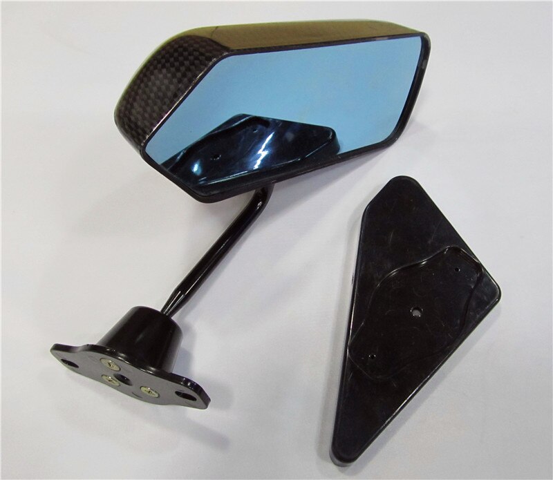 Espejo retrovisor Universal para coche, 1 par, de fibra de carbono, espejo retrovisor azul, cristal lateral de carreras de carbono, soporte metálico de ángulo amplio