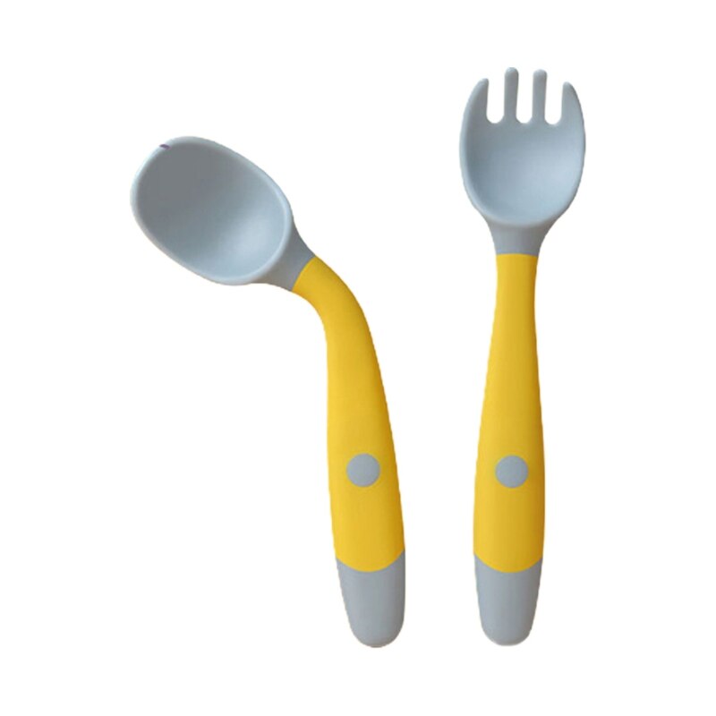 impostato di forchette per cucchiaio per bambini impostato di posate per stoviglie in silicone morbido pieghevole pieghevole 87HD: Rock giallo