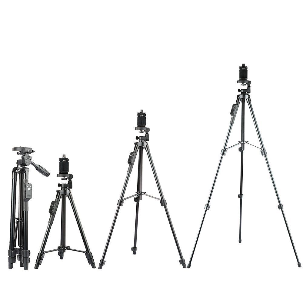 Selfie Video YUNTENG VCT 5208 RM Aluminum Tripod with 3-Way Head & Bluetooth Remote for Camera Phone Holder Clip
