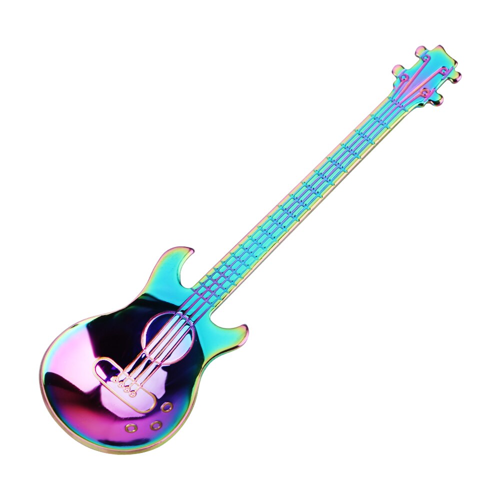 Stainless Steel guitar Spoon Long Handle Home Kitchen Tableware Flatware Ice Cream Dessert Spoons Small Tea Coffee Spoon: Colorful