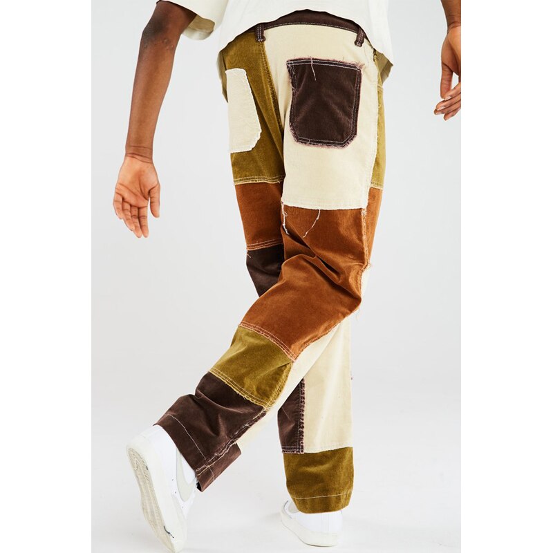 Mænd casual straight kvast patchwork jeans bukser mænd streetwear løst hip hop denim fuld længde bukser