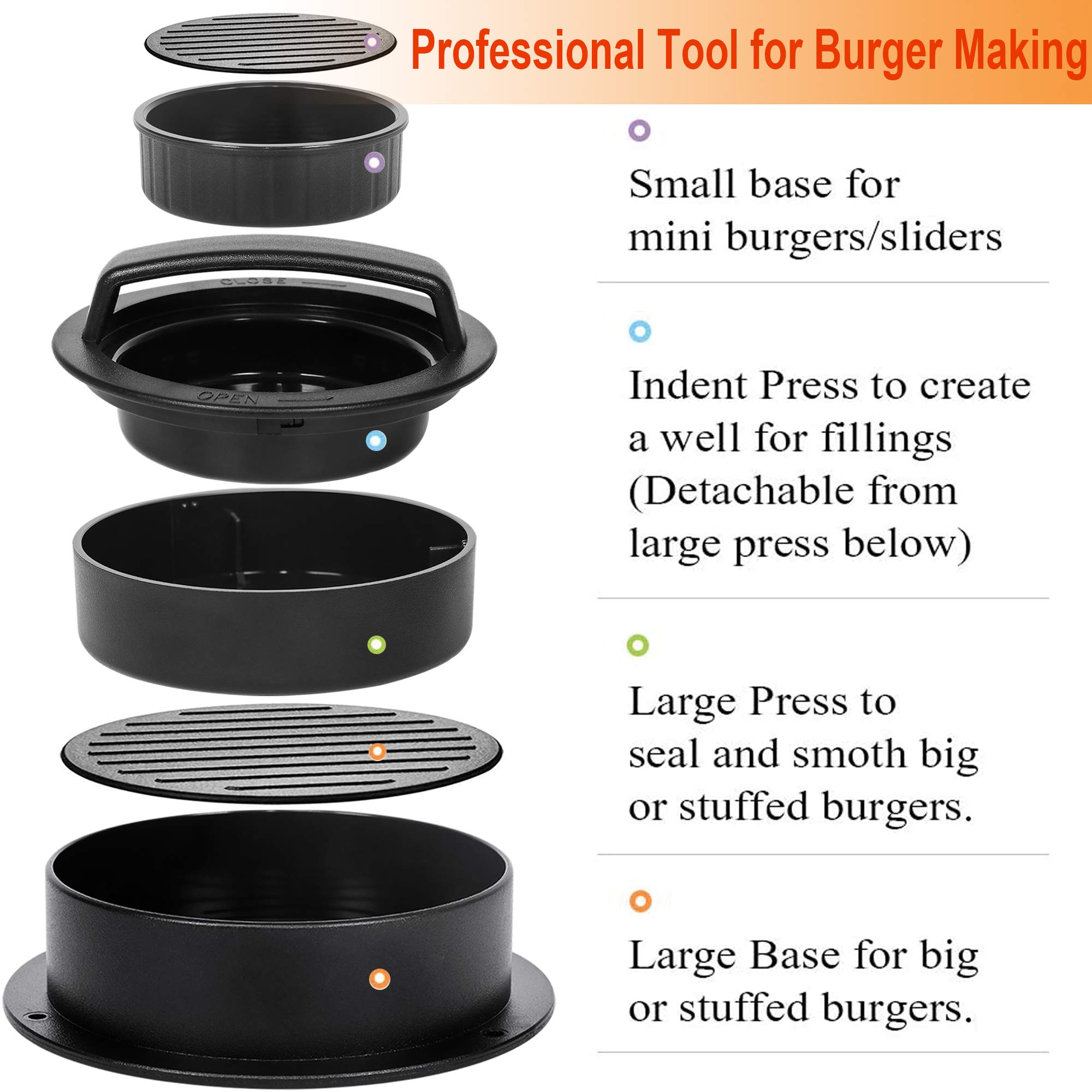 Moldes antiadherentes 3 en 1 para hamburguesas, prensa deslizante para hacer hamburguesas rellenas, utensilios de cocina