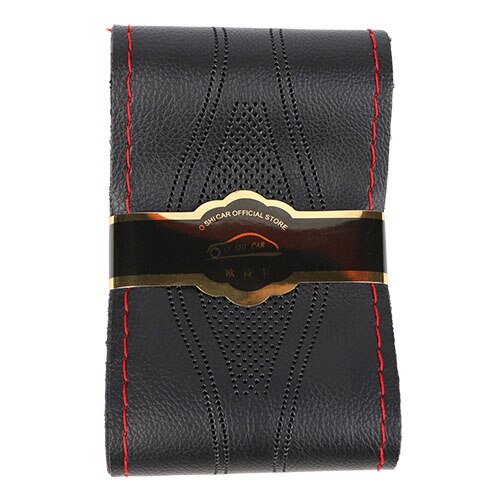 15 Inch/38 Cm Pu Lederen Auto Stuurhoes Anti-Slip O Shi Auto Stuurwiel gevlochten Stitch Op Wrap Met Naald Draad: Rood