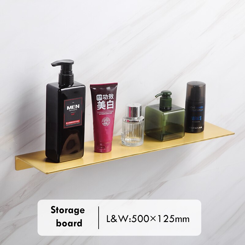 Luxury Golden Bathroom Shelves Organizer Shower Shelf Corner Shampoo Storage Rack Punch-free Space Aluminum Holder Accessories: Storage board
