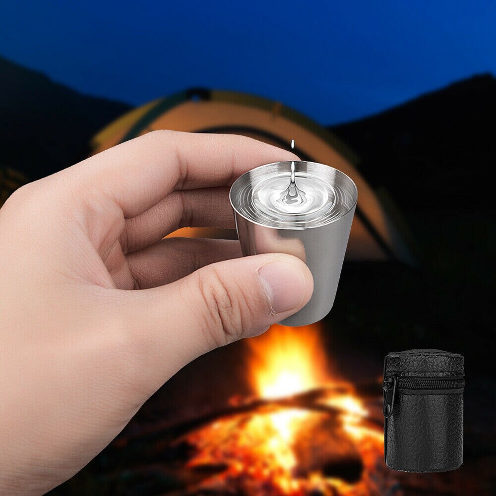 4Pcs/Set 30/70ml Wine Drinking Shot Glasses With Leather Cover Bag Stainless Steel Polished Barware Cup For Outdoor Travel Cups