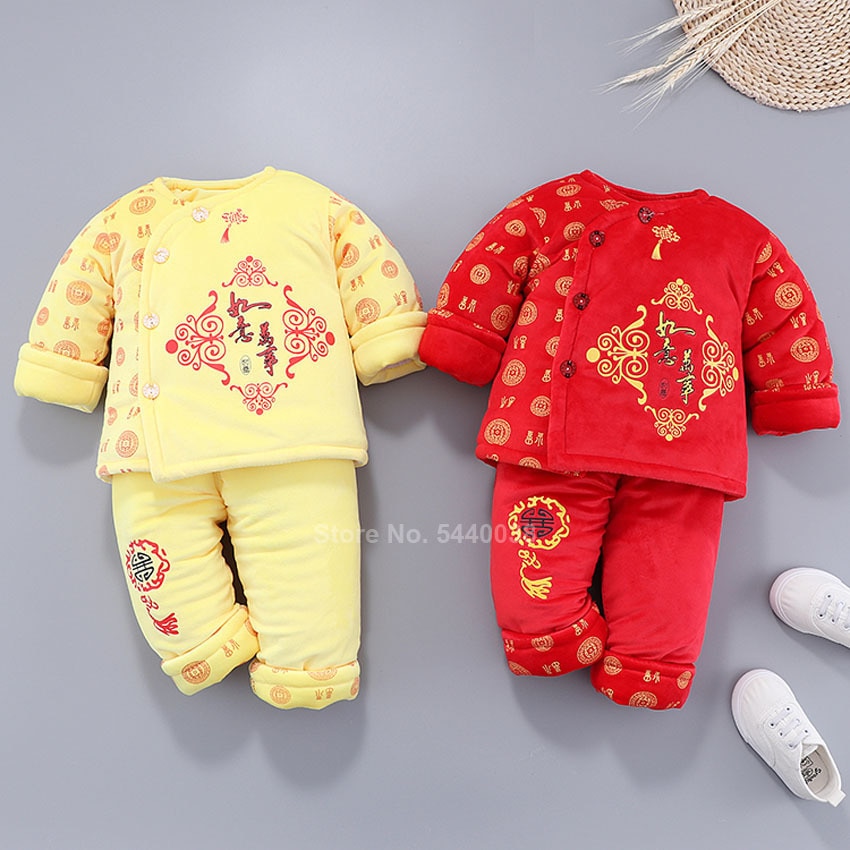Chinees jaar pasgeboren baby tangpak gelukshanfu traditionele kledingset winter warme baby jongen meisje dikke jas verjaardag