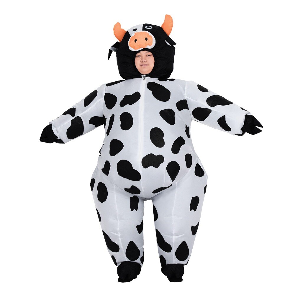 Aufblasbare Kuh Kostüm für Erwachsene Frauen Männer Kind Junge Mädchen Halloween Party Karneval Cosplay Kleid Schlag hoch Anzug Ebene Maskottchen Outfit