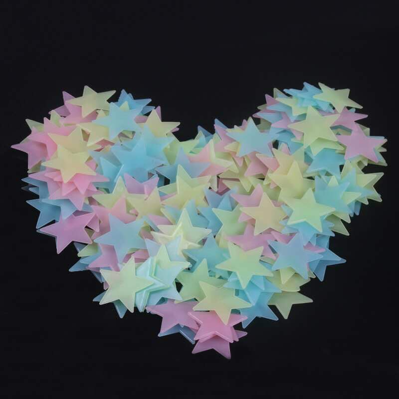 3D Hollow Star Energie Opslag Fluorescerende Glow In The Dark Lichtgevende Op Muurstickers Voor Kinderkamer Woonkamer Decal: 50pcs multicolour