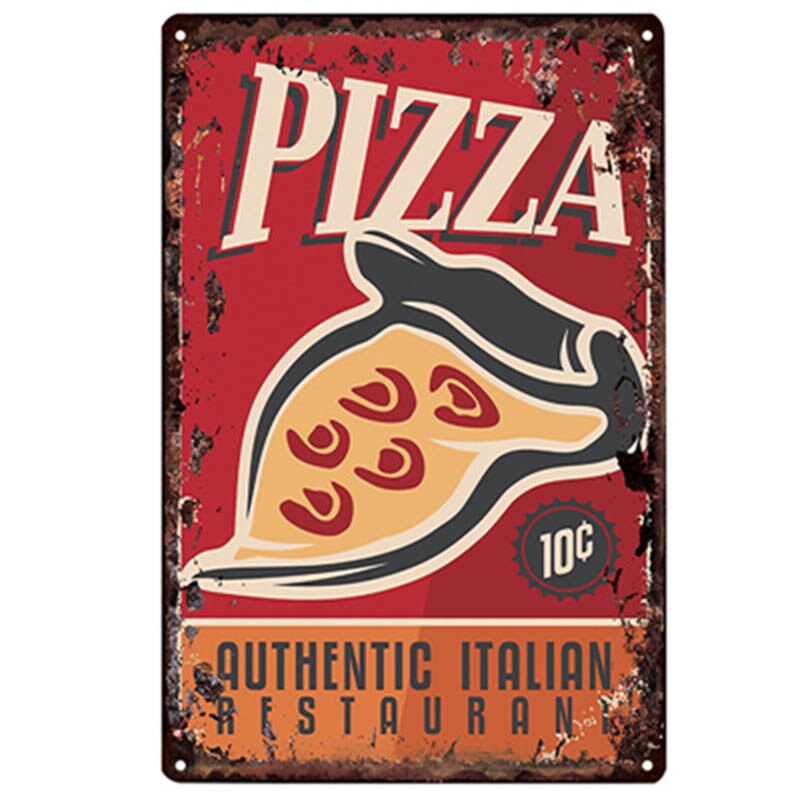 Pizza kyltti pizza ravintola ravintola retro peltimaalaus vintage metallikuva seinäkoristelu amerikkalainen minimalistinen tyyli: 14