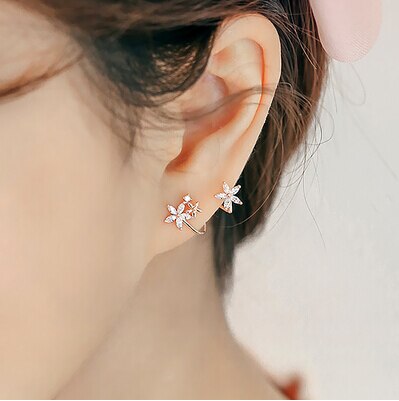 Novedad, pendientes de tuerca de Plata de Ley 925 con flor de estrella de cristal a la de , de Navidad antialérgicos