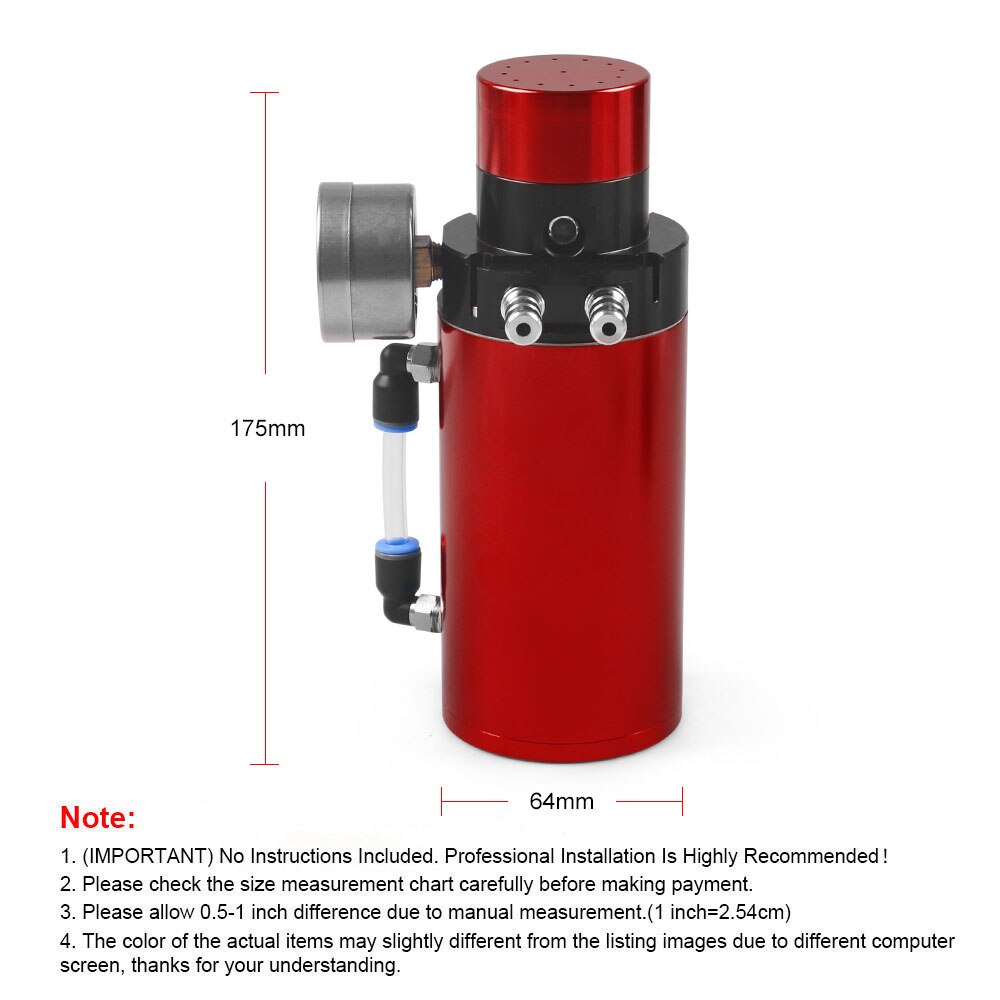 Aluminum Engine Oil Catch Reservoir Breather Tank Can+Vacuum Pressure Gauge Oil Catch Tank Oil Catch Can BX100770