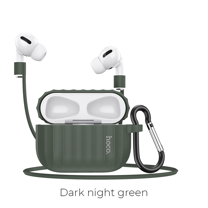 Hoco øretelefon etui til apple airpods pro blødt silikonecover farverigt ultratyndt beskytter til air pods pro cover anti-tabt reb: Militær grøn
