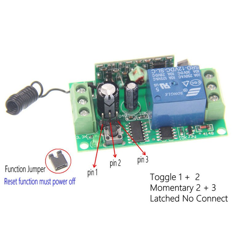 Dc 9v 12v 24v 1 ch 1ch rf trådløs fjernbetjening switch system, sender + modtager med en knap ,315 / 433 mhz