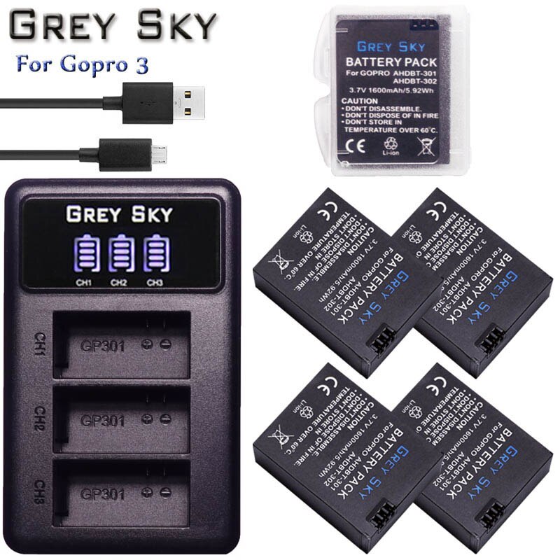 3Pcs 1600Mah Hero 3 Gopro Hero3 Batterij Vervanging + Led Dual Usb Charger Voor Gopro Go Pro Hero 3 3 + Camera: charger and 5battery