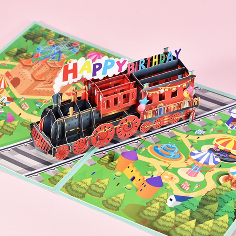 13ME 3D Pop Up Card Birthday Train Greeting Card with Envelope Handmade Birthday Card
