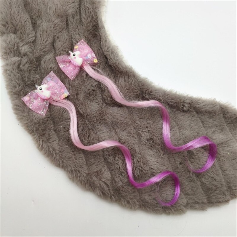 2 stuks kinderpruik haarspeldjes eenhoorn pailletten garen strik meisjes vlechten haarelastiek gedraaid schattige kinder haarspelden accessoires: Lavendel