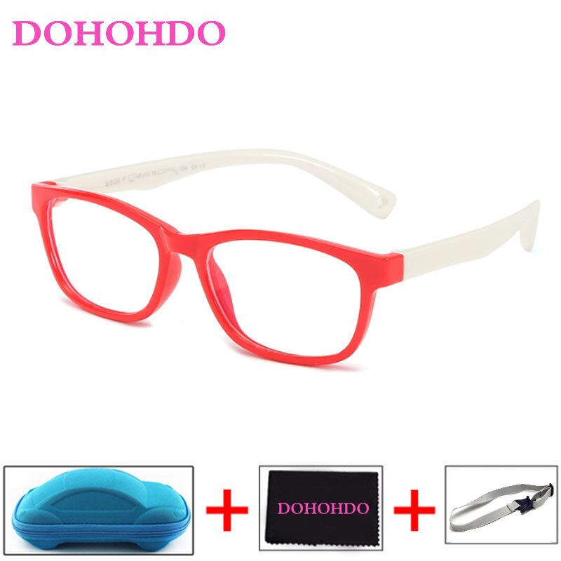 DOHOHDO okulary dla dzieci dziewczyny chłopiec elastyczne oprawki robić okularów okulary dla dzieci zdrowe ramki silikonowe oprawki robić okularów dziecko za darmo: czerwony biały-B