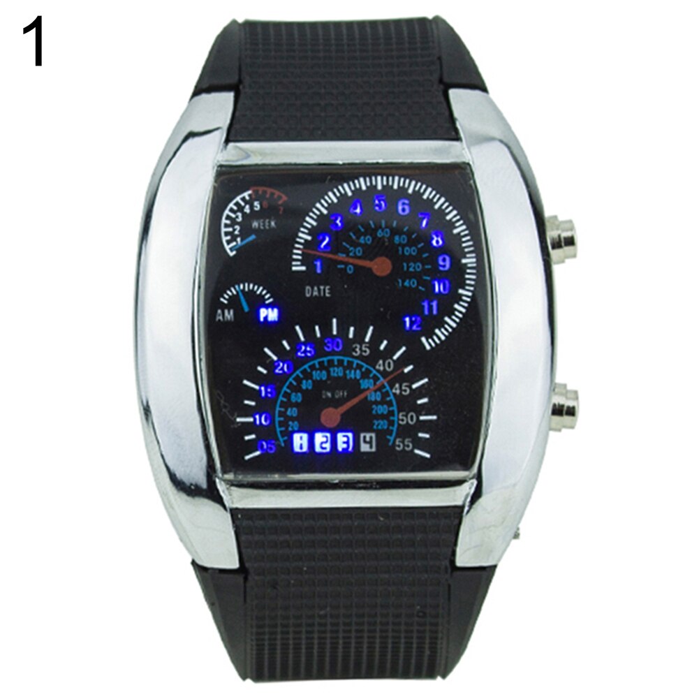 Led-horloge, coole rubberen band, toerenteller, snelheidsmeter, auto, turbo-stijl, digitaal led-polshorloge