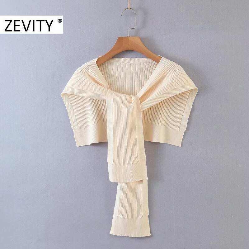 Zevity nouvelles femmes couleur unie tricot Wrap pull Chic automne châle femme loisirs noué court Swing hauts S452
