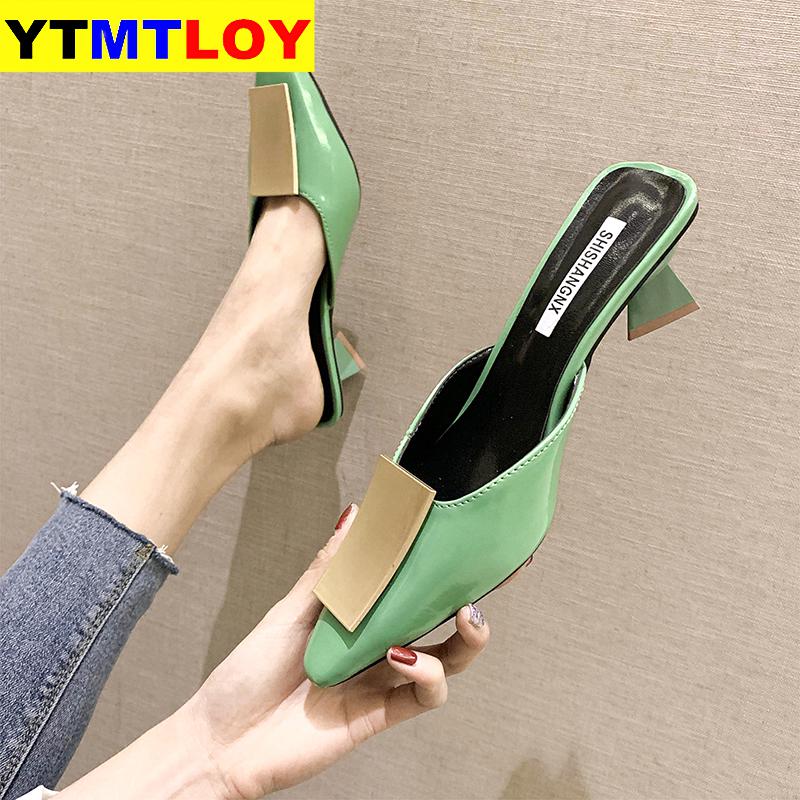 Sommer Frauen Sandalen Hochzeit Schuhe Braut Spitz Frau Hausschuhe Niedrigen Fersen Kleid Schuh alias mujer Zapatos Mujer Grün