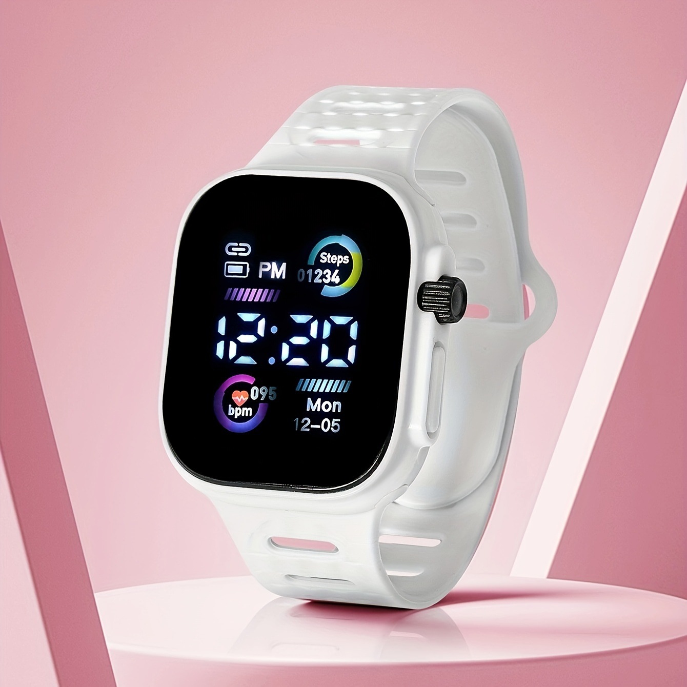 Quadratische elektronische LED-Uhr mit Digitalanzeige für Kinder: WHITE
