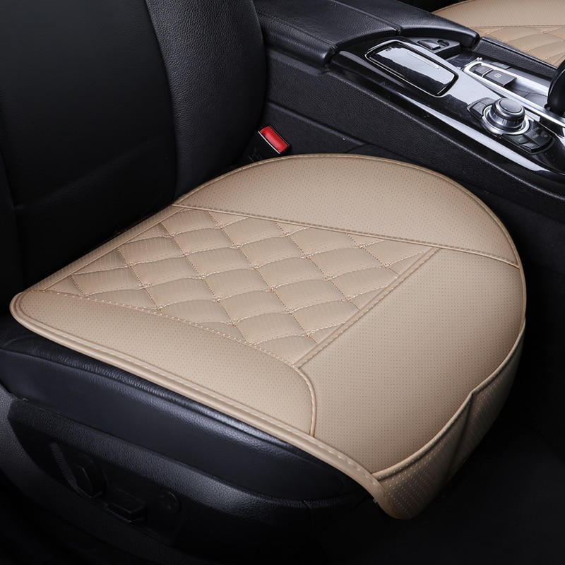 Vandtæt læder bilsæde dæksel beskyttelsesmåtte universel front backret åndbar bil van auto sædepude beskyttelsespude: 1 front beige