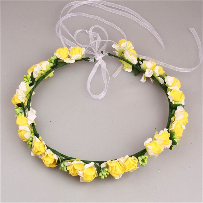 Handmade Fabric Adjustable Wreath Head wear Wedding Decoration Flower Crown Bride Hair Accessories Flower Wreaths: Yellow