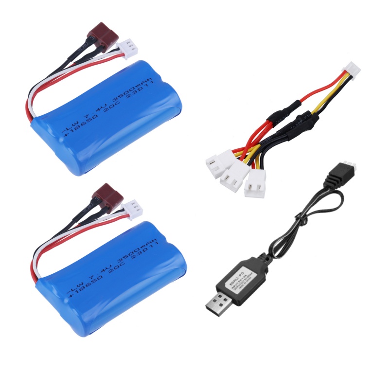Verbesserter 7,4 V 3500 mAh 2S Li-Ionen-Akku, T-Stecker und Ladegerät für SCY-16101PRO SCY-16102PRO SCY-16103PRO SCY-16201PRO R/C-Autoteile: Blau