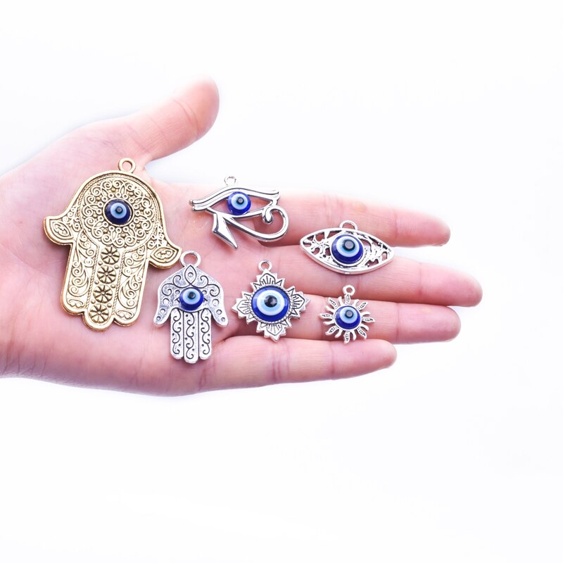 5Pcs/lot Bohemia Hand of Fatima Hamsa Charms Turkish Evil Eye Pendant for Women Necklace Earring DIY Jewelry Accessories