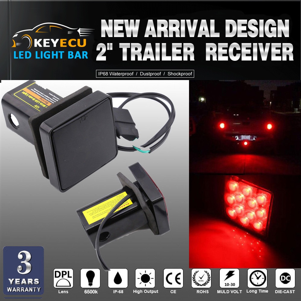 KEYECU 2" Trailer Hitch Receiver Cover with 12 LED Brake Leds Light Tube Cover w/ Pin added safety AND easy-to-install