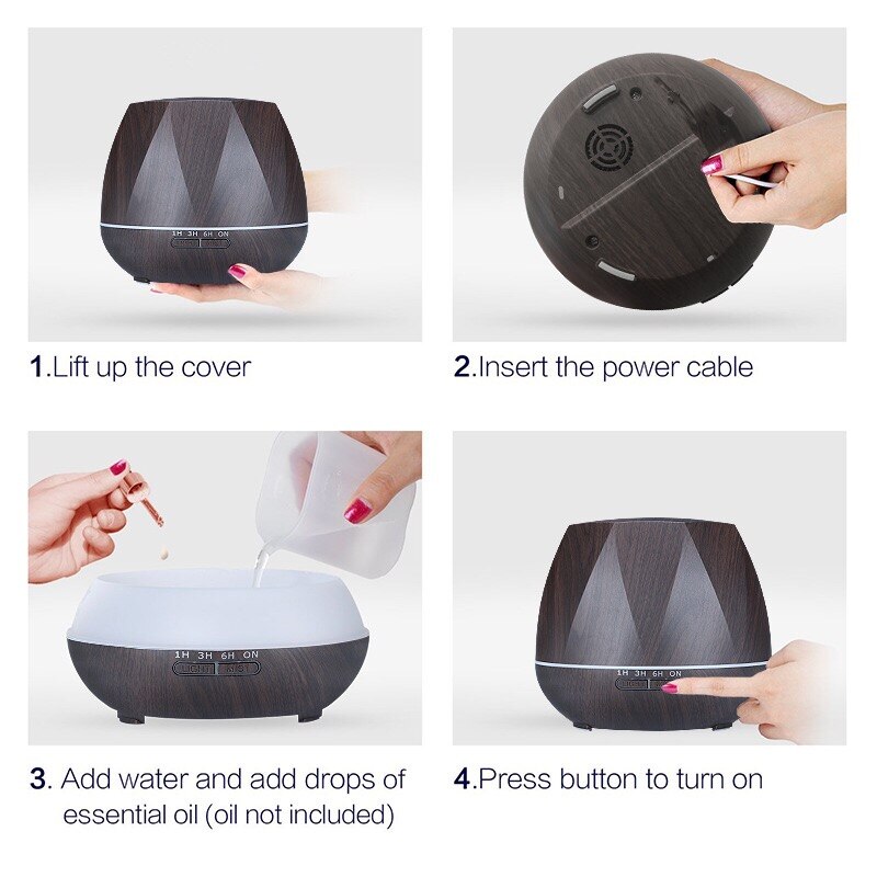 550 ML APP Kontrolle Aromatherapie Diffusor Ultraschall-luftbefeuchter Mit Holz Korn Ätherisches Öl Aroma Diffusor Für Heimat Sekretariat